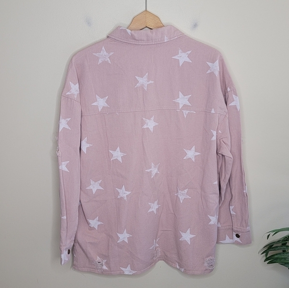 Everyday Chic Boutique | Light Pink Stand Out Star Printed Shirt Jacket Shacket - Picture 6 of 6